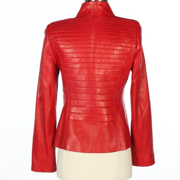 EUC ESCADA Red Leather Blazer Jacket, Size Small - Picture 4 of 7